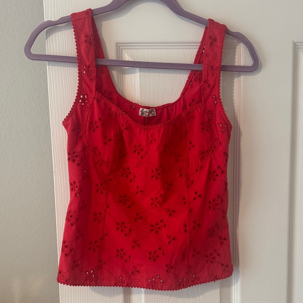 Free People Red Embroidered Tank Top